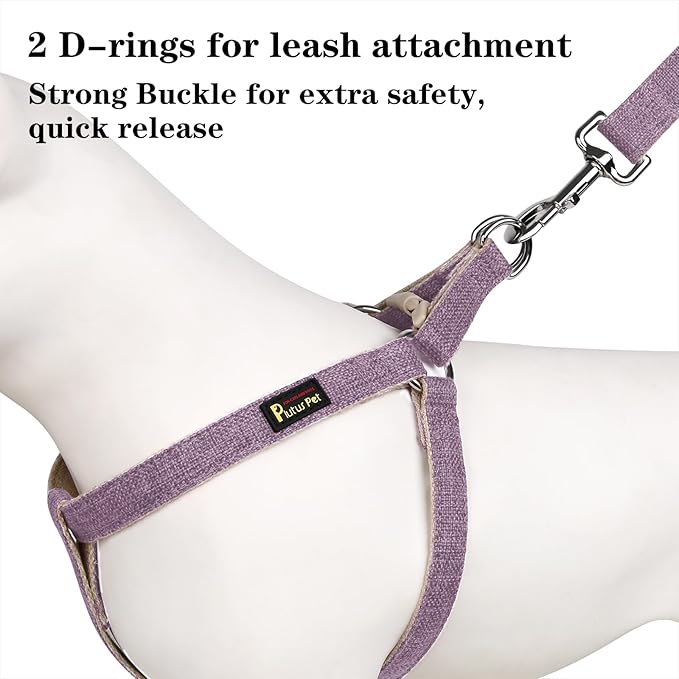 Plutus Pet Cotton Hemp Step in Dog Harness, Sustainable, Lightweight and Escape-Proof, Quick Fit Dog Harness for Puppy Small Medium and Large Dogs, Lavender, M