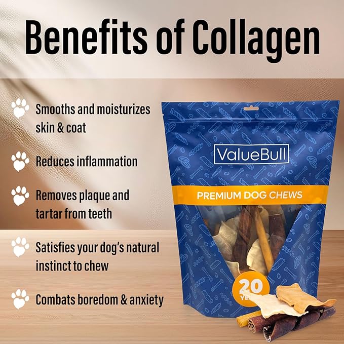 ValueBull USA Collagen Dog Chews, Fun Shapes Variety Mix, Natural Long-Lasting Dog Treats, 1 Pound - Supports Joints, Skin & Coat with Chondroitin & Glucosamine