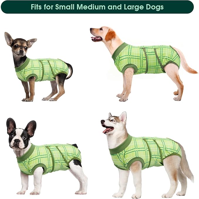 Kuoser Dog Recovery Suit for Female Male Dogs, Post-Surgery Bodysuit for Spay Neuter, Dog Onesie After Surgery, Anti-Licking Pet Surgical Recovery Suit, Green L