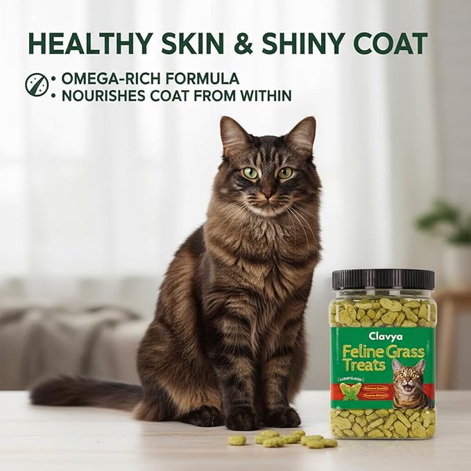 Feline Grass Treats, Cat Grass Treats for Indoor Cats, Lickable Cat Treat Hairball Control, Crunchy Training Biscuits for Cats Supports Skin & Coat