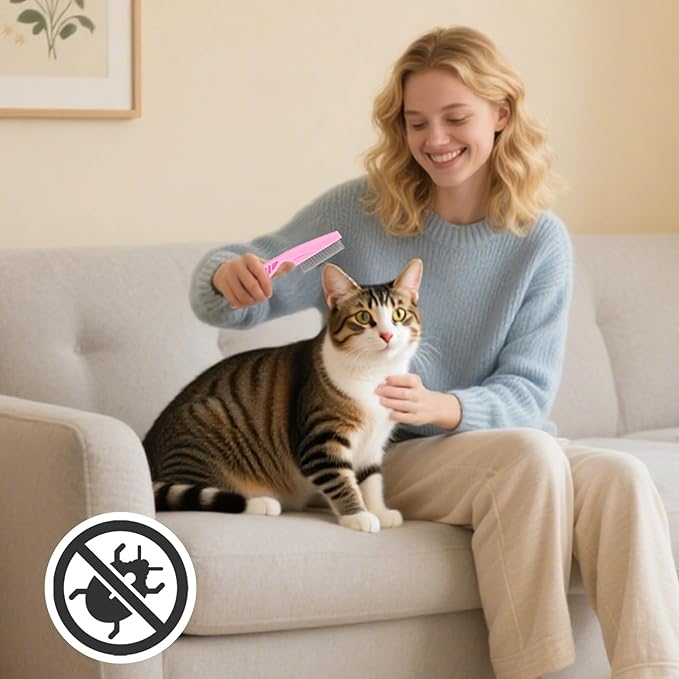 4 PCS Pet Flea Combs for Dogs & Cats, Cat Grooming Brush with Stainless Steel Teeth, Pet Flea Comb for Fleas and Ticks, Indoor Pets, Fine Tooth Comb for Kittens