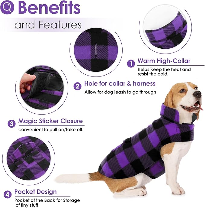AOFITEE Dog Coat Plaid Dog Winter Coat for Large Dogs, Warm Dogs Jacket Christmas Sweater, Waterproof Pet Puffer Jacket, Reversible Pet Cold Weather Coats for Small Medium Large Pets, Purple XXL