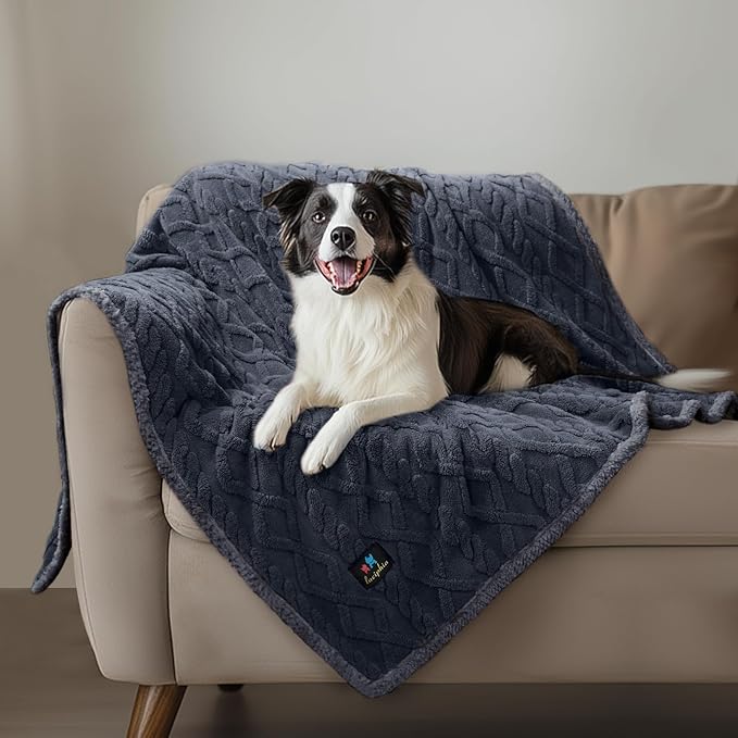 Waterproof Pet Blanket, Liquid Pee Proof Dog Blankets for Sofa Bed Couch, Reversible Sherpa Fleece Furniture Protector Cover for Small Medium Large Dogs Cats,Dark Grey Large（65" x 57"）