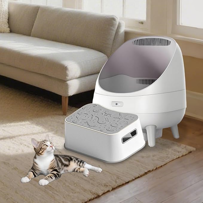 SpaceTime Elevated Cat Litter Mats,Small Litter Box Mat,Waterproof Cat Ramp Stair Litter Box Step With Non-Slip Rubber-Like Base For Floor,Easy Cleaning Pet Pad Suitable For Kitty & Elderly Cats(Grey)