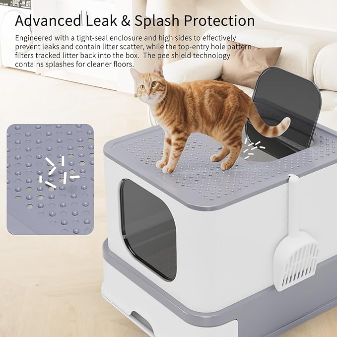 RIZZARI Stainless Steel Cat Litter Box: Large Leak-Proof Odor-Free Design - XXL Gray - for Indoor Cats Pet Owners Solution