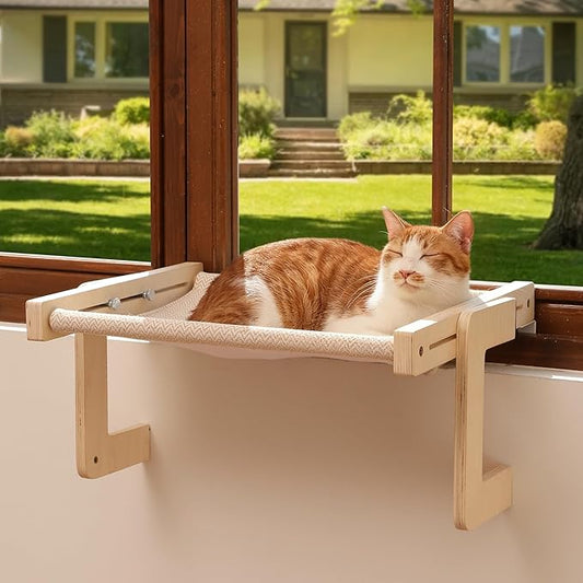 FUKUMARU Cat Window Perch, Transformable Cat Hammock for Windowsill and Floor, Cats Window Bed for Large Cats and Kittens, Reinforced Wood and Metal Frame, Easy to Adjust & Assemble Pet Pech Beds