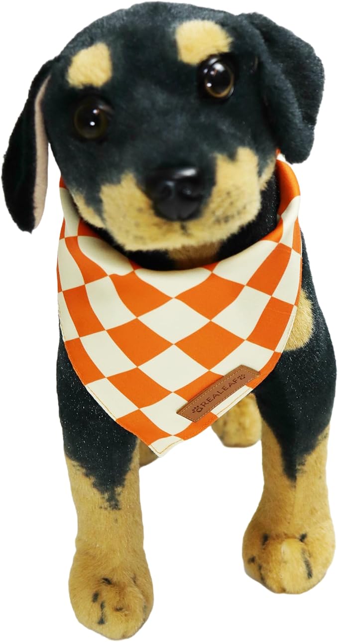 Realeaf Thanksgiving Fall Dog Bandanas 2 Pack, Orange Plaid Pumpkin Pet Scarf for Boy and Girl, Premium Durable Fabric, Holiday Halloween Bandana for Large and Extra Large Dogs(Fall, X-Large)