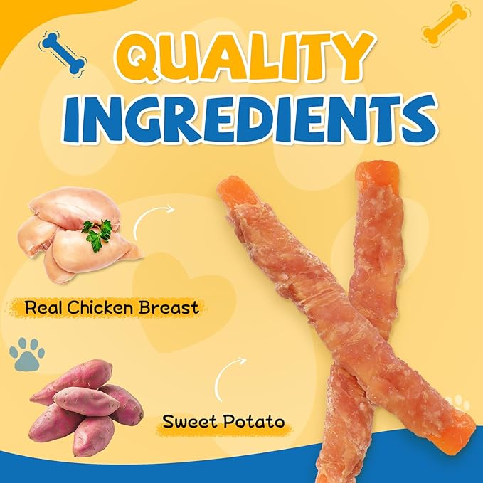 Gazeupon Dog Treats, Chicken Wrapped Sweet Potato, Healthy Training Snacks for Dogs w/Glucosamine Chondroitin, Rawhide Free