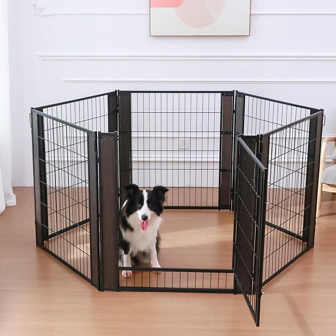Heavy Duty Dog Playpen 35.4 Inch Height - Indoor Outdoor Pet Fence Enclosure for Medium and Small Dogs - Foldable Puppy Exercise Pen for Indoor and RV Camping or Yard (6 Panels, 35.4" H (Black))