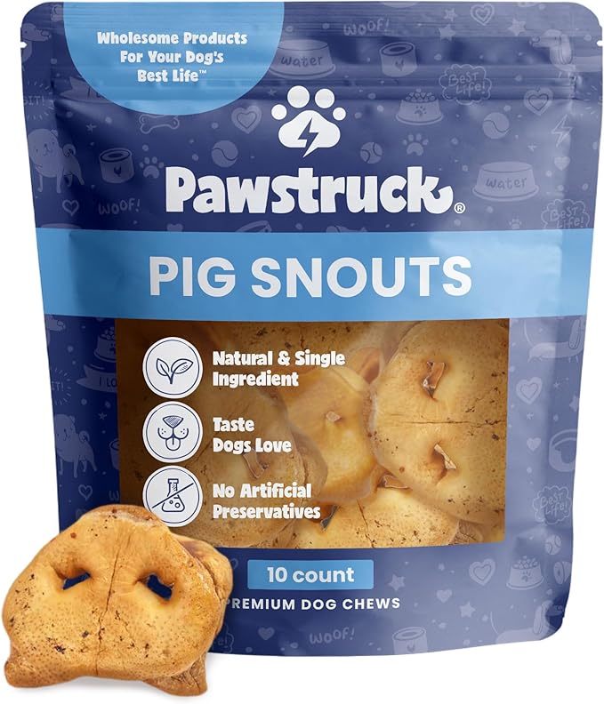 Pawstruck Natural Slow Roasted Pig Snouts for Dogs – Premium Single Ingredient Low Fat Pork Chew Treat for All Breeds – No Artificial Preservatives – 10 Count