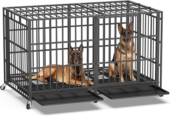 Heavy Duty Indestructible Dog Crate 78 Inch with Removable Tray, Sizes & Colors Optional, Escape Proof Double Door High Anxiety Cage Indoor, Kennel with Wheels for Large Dogs, XL XXL XXL