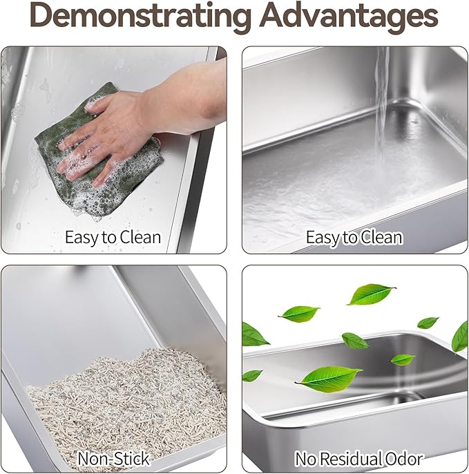 GOLDEN KEY Stainless Steel Litter Box for Kittens,Small Cat Litter Box for Kittens,15.6"×11.6"×4" Metal Litter Pan for Cat, Rabbit, Hamsters, Non Odor, Easy to Clean