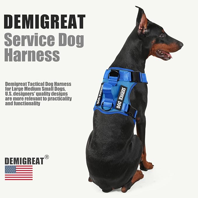 Demigreat Service Dog Harness, Reflective Dog Vest Harness with 5 PCS Patches, Adjustable Soft Oxford Pet Harness, Inner Layer Mesh, Easy to Control for Small Medium Large Dogs