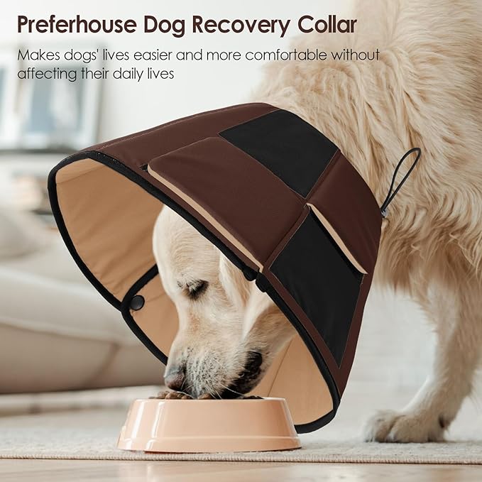 Soft Dog Recovery Collar Cone for Medium Dogs, Dog Cone Alternative After Surgery for Dogs to Stop Licking, Soft Cone for Dogs, Brown M