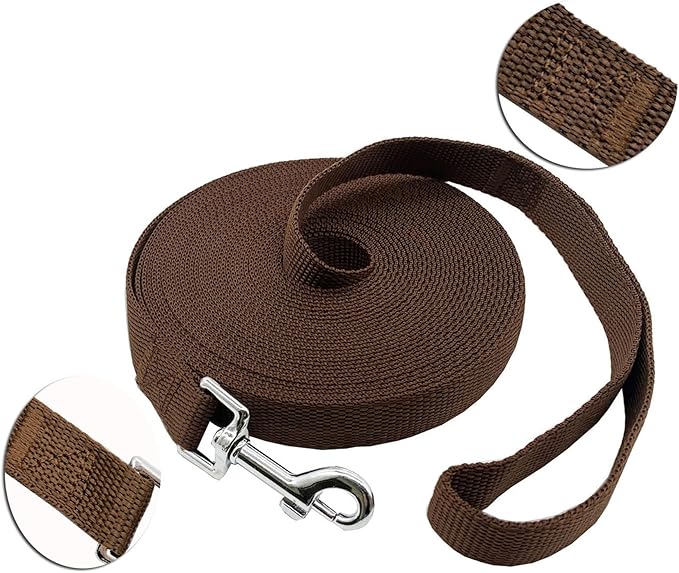 PETGOGO 15ft 20ft 30ft 40ft 50ft Long Dog/Puppy Lead Obedience Recall Training Dog Leashes for Small Medium Dogs Camping, Training, Play, or Backyard (Brown, 1" x 15FT)