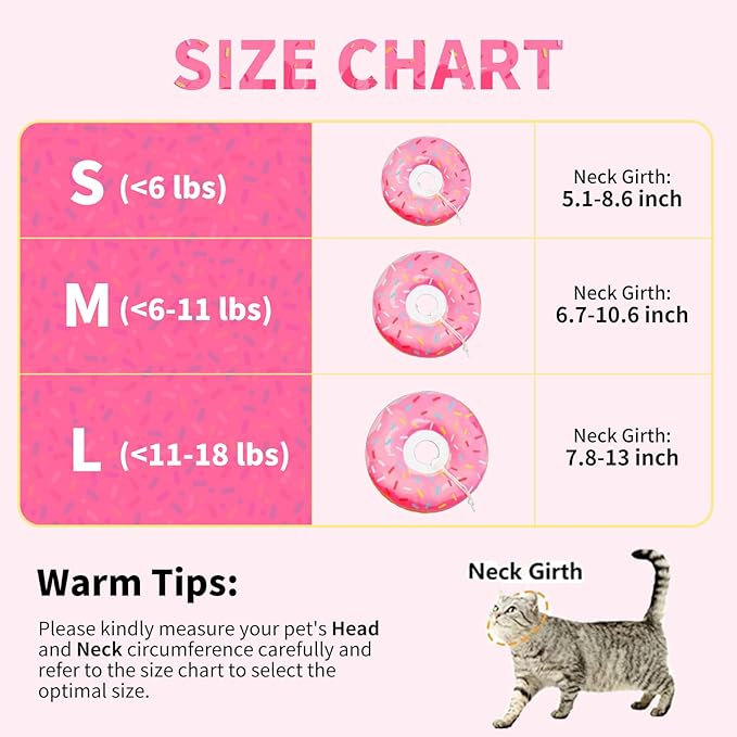 Generic Soft Cat Cone Collar Adjustable Recovery E-Collar for Wound Healing After Surgery Breakaway Elizabethan Collar with Fastening Strap for Cats and Kittens（S M L）