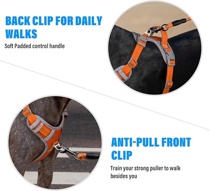 Plutus Pet No Pull Dog Harness, Release at Neck, Reflective Adjustable Dog Vest Harness, Easy Control Handle for Walking, for Small Medium Large Dogs, Orange, M