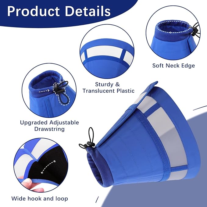 ASENKU Dog Cone Collar, Soft Adjustable Cone for Dogs to Stop Licking, Lightweight Recovery Dog Cone After Surgery, Pet E-Collar for Small, Medium & Large Dogs(Blue, XL)