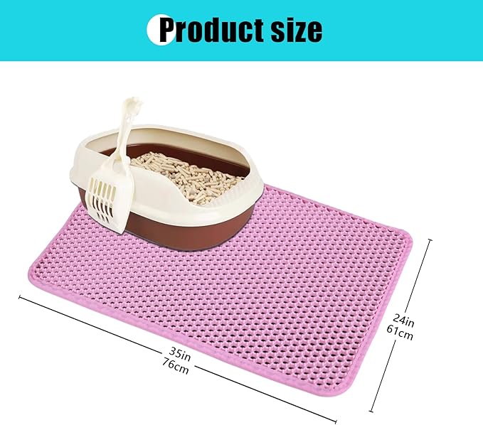 Cat Litter Mat, Kitty Litter Collector, Double Layered Honeycomb Design Waterproof, Anti Urine, Anti Slip, Easy to Clean, Limit Garbage (30"x24", Pink)
