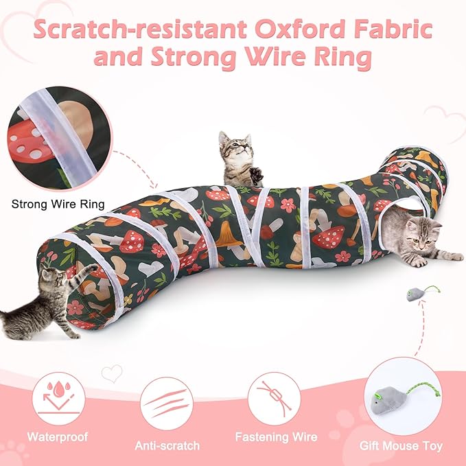 Glittme Cat Tunnel, Cat Tunnels for Indoor Cats, S-Shape Cats Cave with Cat Toys, Foldable Cat Tubes and Tunnels for Cats, Rabbit, Puppy, Guinea Pig