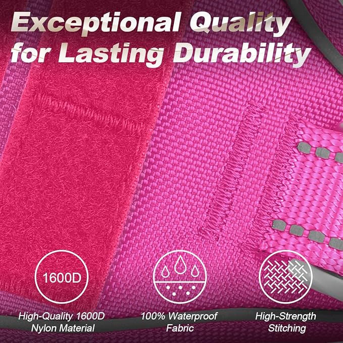 BARKBAY Service Dog Vest Tactical Dog Harness Medium Large Sized Dog Tags Personalized No Pull Adjustable Harness Reflective K9 Working Training Easy Control Military Molle System(Pink,XL)