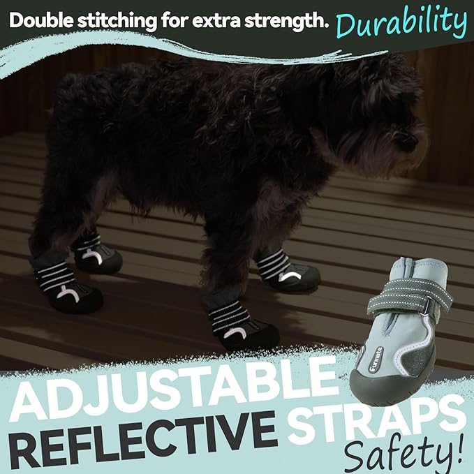 Dog Shoes for Large Small Medium Dogs,Dog Booties for Indoor Hardfloors Anti-Slip,Reflective Strip Waterproof Dog Boots & Paw Protectors for Outdoor Walking Hot Pavement,Winter Snow (Green-6)