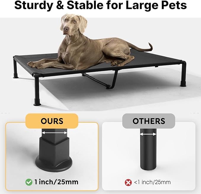 Veehoo Cooling Elevated Dog Bed with Fluffy Plush Cushion, Washable Raised Dog Beds with Removable Bolster, Breathable Mesh, No-Slip Feet, Heavy Duty Pet Cot for Large Dogs, 53 x 37 inches, Black