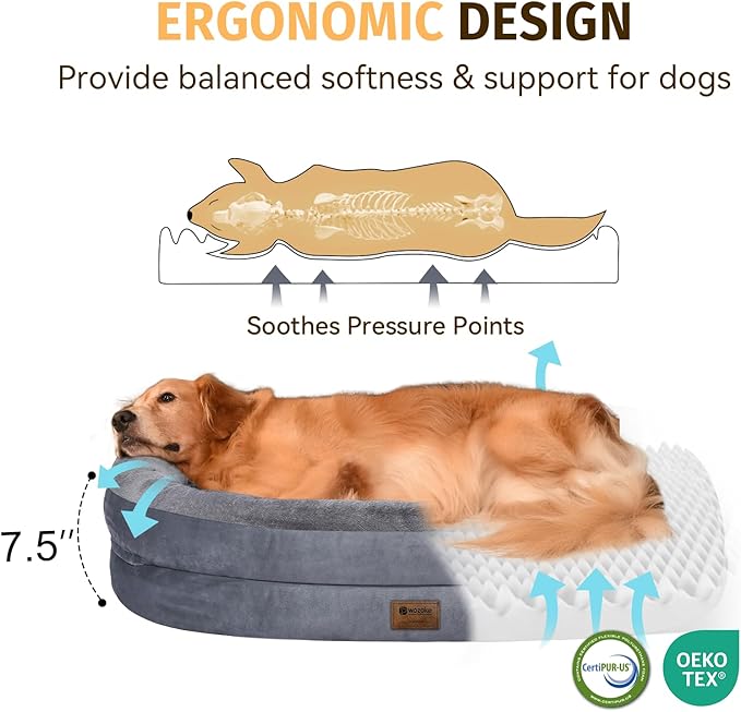 Orthopedic Waterproof Large Dog Bed: Memory Foam Washable Dog Bed with Bolsters - XXL Orthopedic Removable Cover for Medium Large Sized Pet - Non-Slip Bottom
