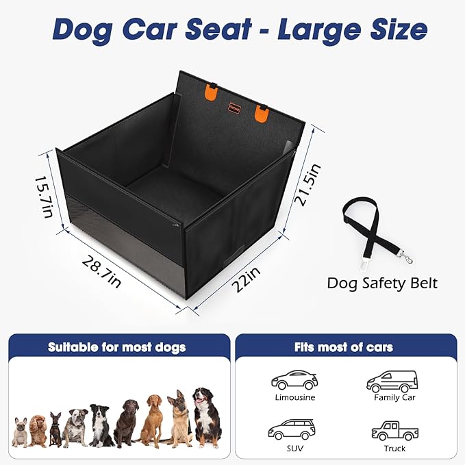 FURTIME Large Dog Car Seat, Upgraded PU Leather Back Seat Extender with Hard Bottom, Waterproof Pet Car Seat Cover for Medium Sized Dog, Pet Hammock for Cars, SUVs, Trucks