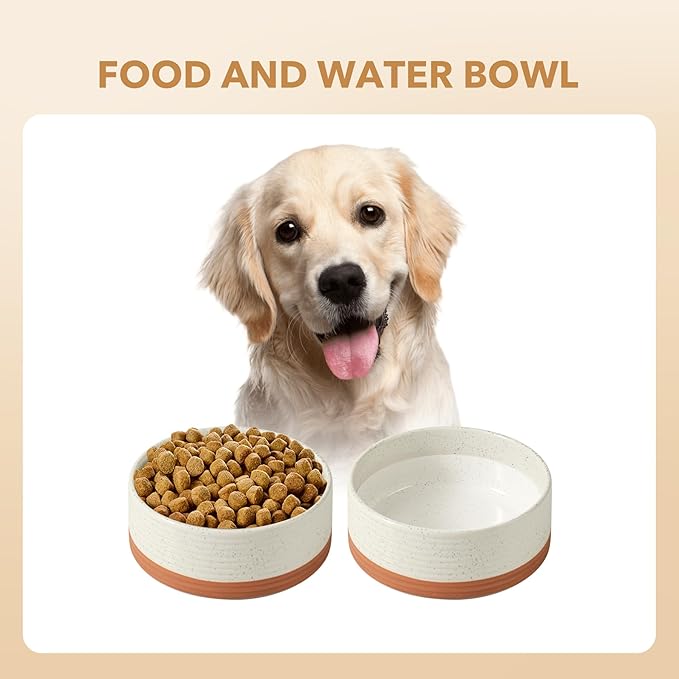 Ceramic 8.2inch Dog Bowl for Large Breed Dogs, Anti-Slip and Weighted Pet Food and Water Dishes(Single Bowl, Vanilla White)