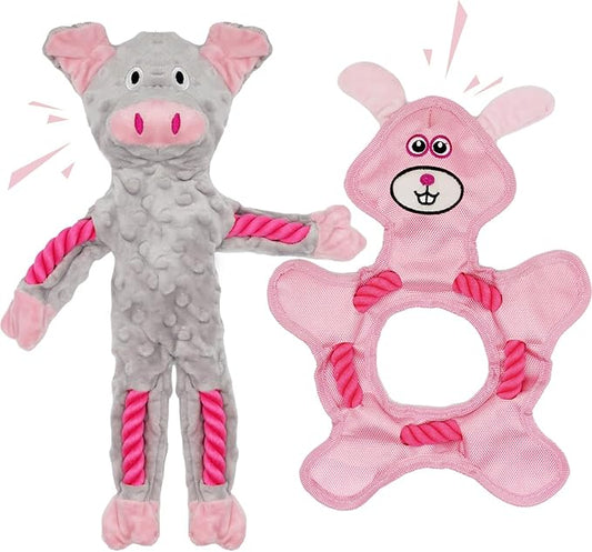 Dog Toys to Keep Them Busy, Plush Tug of War Interactive Rope Dog Toys, Squeaky Chew Toys for Small Medium Large Dogs