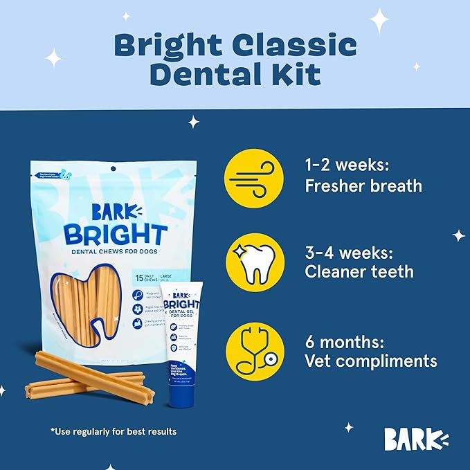 Barkbox Bright Original Dog Dental Kit, 30 Teeth Cleaning Chew Sticks & Toothpaste, Large Breeds