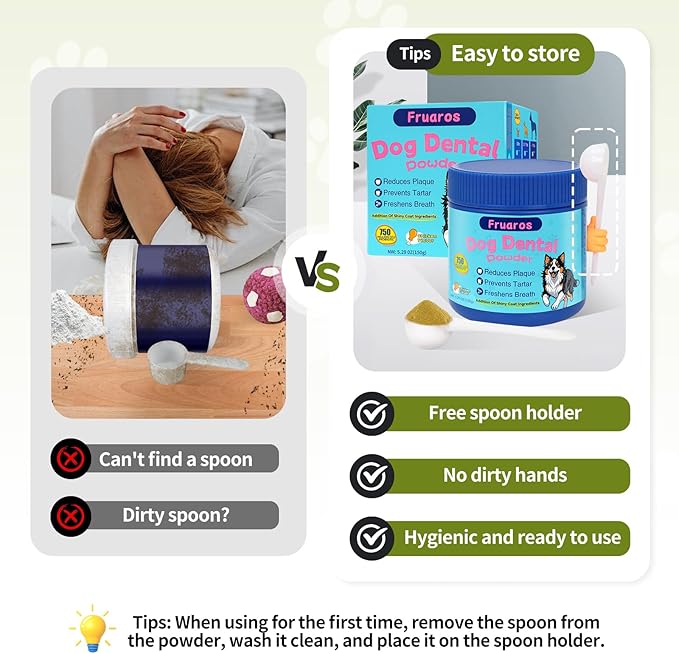 Dog Teeth Cleaning Powder, Dog Dental Powder for Dog Breath Fresh and Teeth Cleaning, Targets Tartar & Bad Breath with 750 Million Probiotics. Plaque Off Dental Care Formulated for Medium Dogs (150g)