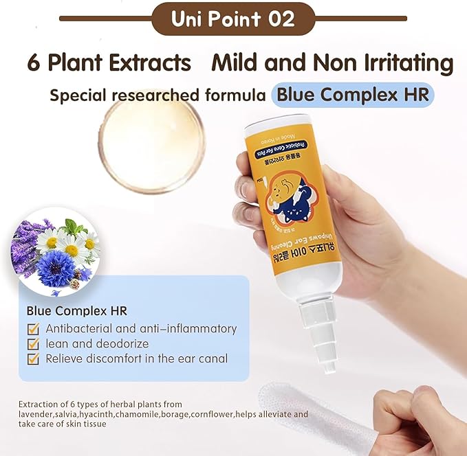 UNIPAWS Pet Ear Drops for Dogs & Cats – Vet-Recommended Ear Cleaner & Deodorizer – Helps Reduce Wax Buildup & Soothe Itchy Ears – 5.1 fl oz Probiotic & Moisturizing Formula, Made in Korea