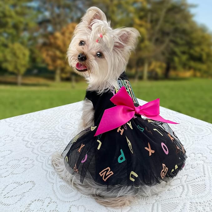 Dog Dress Birthday Bow Tie Girl Puppy Dresses Breathable Cute Princess Dog Clothes Outfit for Small Dogs Cats Chihuahua Yorkie Shih Tzu Summer Pet Cat Clothes Skirt