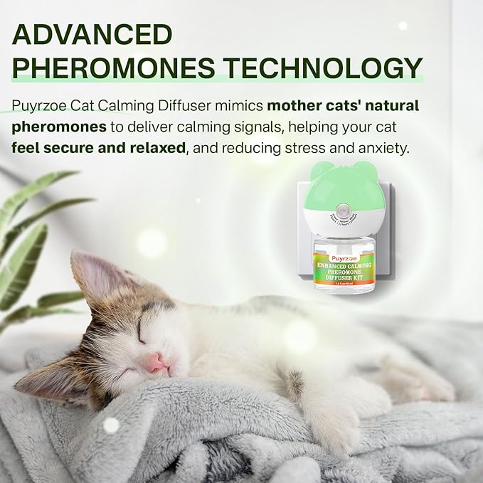 Cat Calming Diffuser with 3 Timing Functions, 3-in-1 Cat Pheromones Calming Diffuser Kit, 60-Day Anxiety Relief, Stress Reduction & Relaxation for All Cats (1 Diffuser + 2 Refills)
