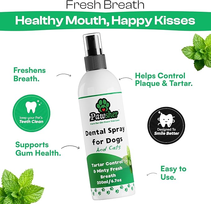 Dog Breath Freshener Spray 6.7 oz - Instant Fresh Breath for Cats & Dogs - Promotes Gum Health & Dental Care - Safe & Natural Ingredients Like Chamomile & Mint - Easy Dog Teeth Cleaning Spray