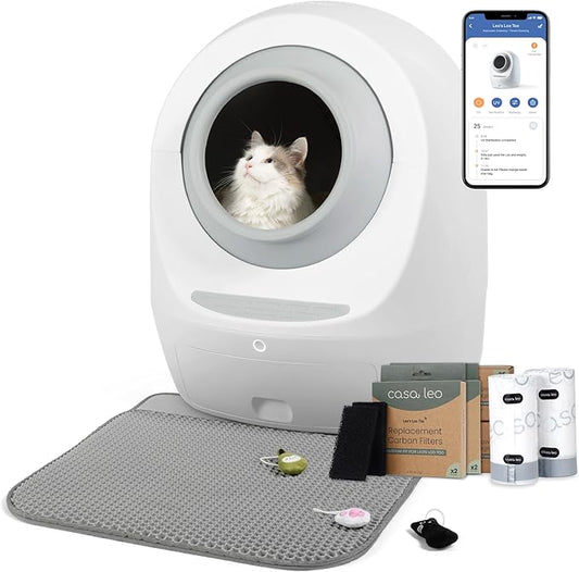 Casa Leo Leo’s Loo Too Self-Cleaning Cat Litter Box, Wi-Fi App Control, <30 dB Whisper-Soft, Anti-Pinch Sensors, UV Odor Defense, Health Monitoring, Large 24 × 22 × 27.6 in