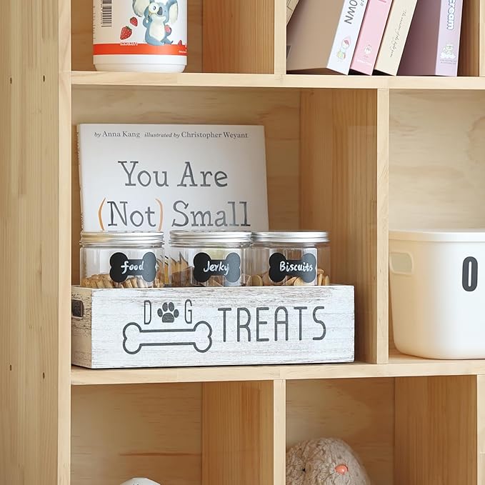 Dog Treat Container Cat Food Organizer with 3 Jars Pet Food Storage Containers Dog Treat Station Cat Treat Storage Farmhouse Decor Gift for Pet