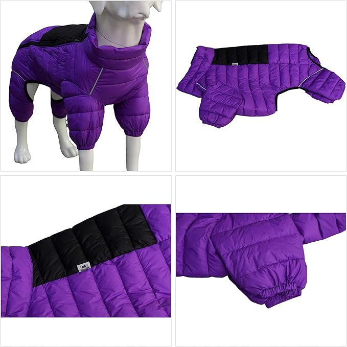 lovelonglong Dog Coat Dog Warm Jacket, 4 Legs Covered Waterproof Windproof Reflective Warm Dog Vest, Zippered Adjustable Outdoor Dog Snow Jacket for Small Medium Large Dogs Purple XXXL