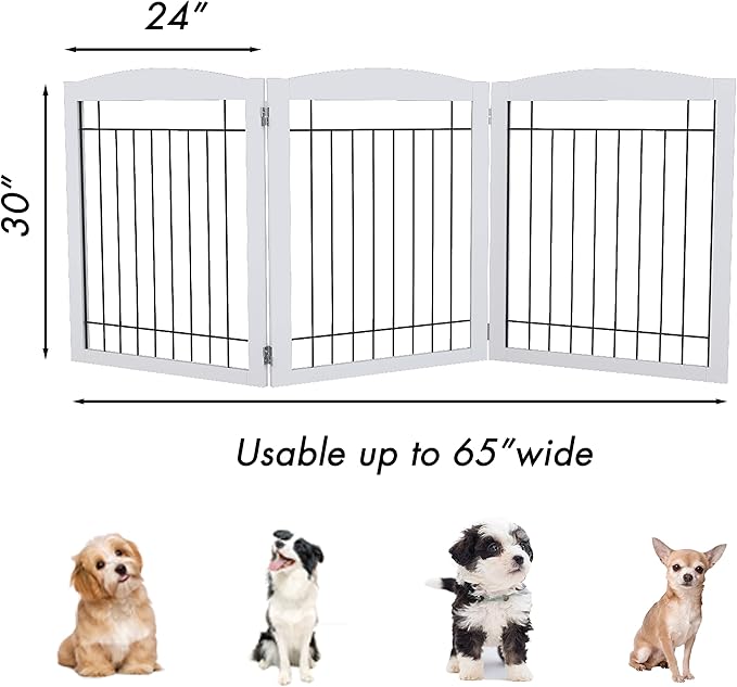 PAWLAND Extra Wide Dog gate for The House, Doorway, Stairs, Freestanding Foldable Wire Pet Gate, Pet Puppy Safety Fence, 30" Height (White, 3 Panels)