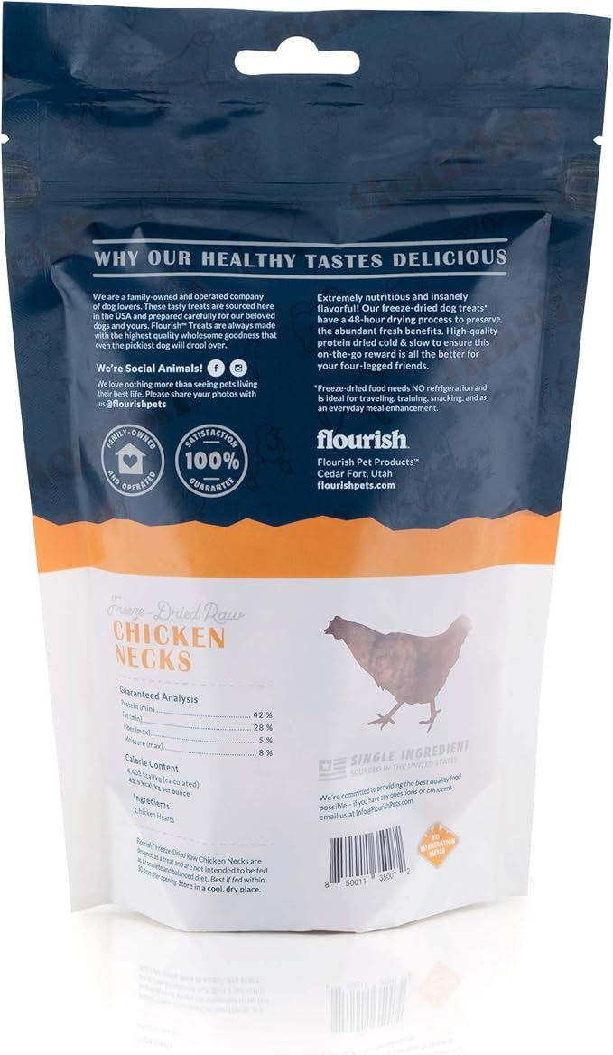 Flourish Pets Freeze-Dried Raw Pet Treats for Dogs, Chicken Neck Chews (5 Count)
