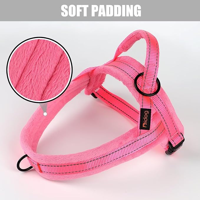 Didog Soft Flannel Padded Dog Vest Harness, No Pull/Quick Fit Reflective Dog Strap Harness, Easy for Training Walking (XS:Chest 15-18", Pink)
