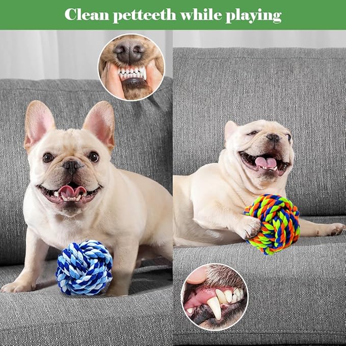Pet Chew Toy, Knots Weave Cotton Rope, Biting Small Ball for Dogs & Cats, 6 in One Pack