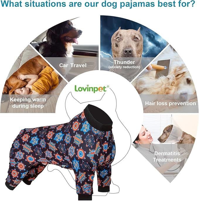 LovinPet Dog PJS Bodysuit for Medium Dogs - Wound Care, Surgery Recovery Pajamas for Dogs, Pitbull Onesie, Cotton Pullover Dog PJ's Cozy Stretchy Fabric, Pitbull Clothes,3XL