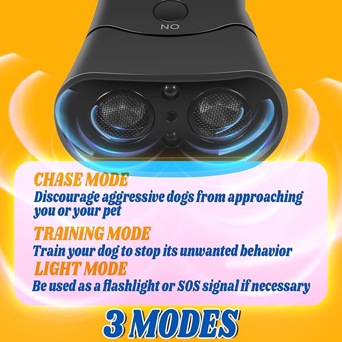 Anti Barking Device, Dog Barking Control Devices with 3 Modes & LED Light, Dual Sensor Ultrasonic Dog Bark Deterrent up to 33Ft, Dog Training Tools, Safe for Human & Dogs Portable Indoor & Outdoor