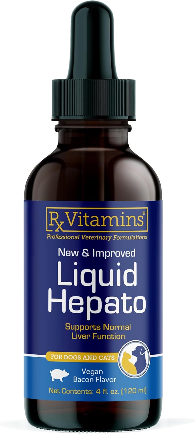 Rx Vitamins Liquid Hepato Support for Dogs & Cats - Liver Support Supplement with Milk Thistle for Dogs (Silymarin & Silybinin) and Vitamin B - Bacon Flavor (4oz)