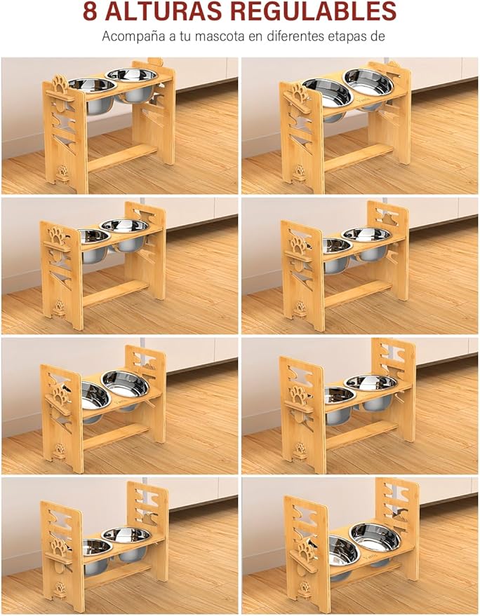 Vantic Elevated Dog Bowls, Adjustable Raised Dog Bowl Stand for Large and XLarge Pet, Sturdy Bamboo Food Feeder with 2 Stainless Steel Dishes, Natural