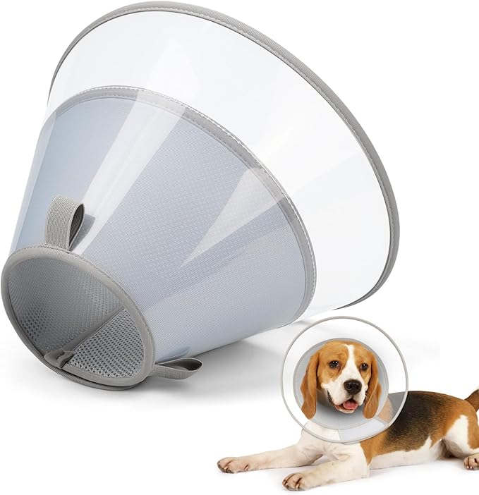 Dog Cone Collar with Soft Pad, Transparent Elizabeth Recovery Collar for Large, Medium, Small Dogs to Stop Licking, Pet Head Cone Alternative After Surgery, Neutering, Injury (M)
