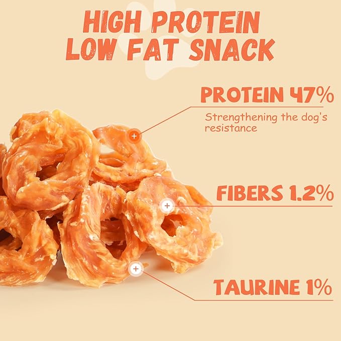 Dog Treats Chicken Jerky Rings, Rawhide-Free Grain-Free Real Dried Tenders Natural Chicken Breast Dog Chewy Training Snacks for Small Medium Large Dogs Large Pack 10.6oz